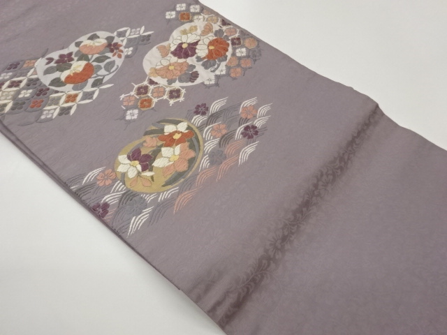 JAPANESE NAGOYA OBI / WOVEN FLOWER & RHOMBUS
